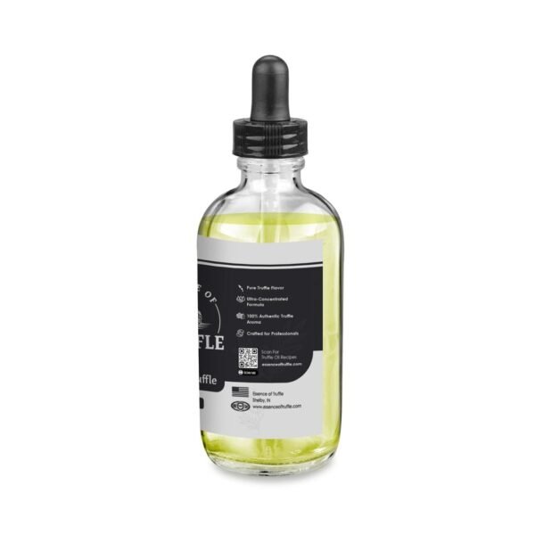 Black Truffle Essence 4 oz bottle, right panel featuring marketing highlights and product benefits.