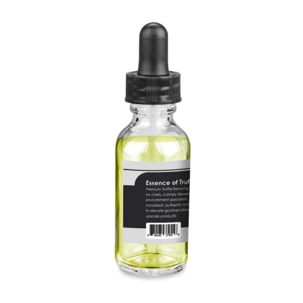 Black Truffle Essence 1 oz bottle, left panel with GTIN barcode (669185379556) and regulatory details.