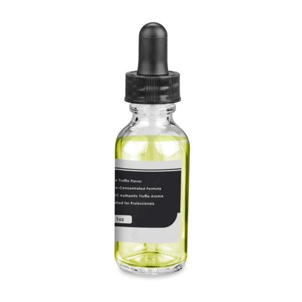 Black Truffle Essence 1 oz bottle, right panel featuring marketing highlights and product benefits.